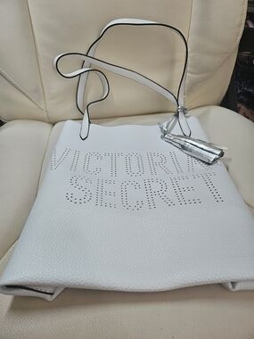 Victoria's Secret White And Silver Perforated Tote Bag